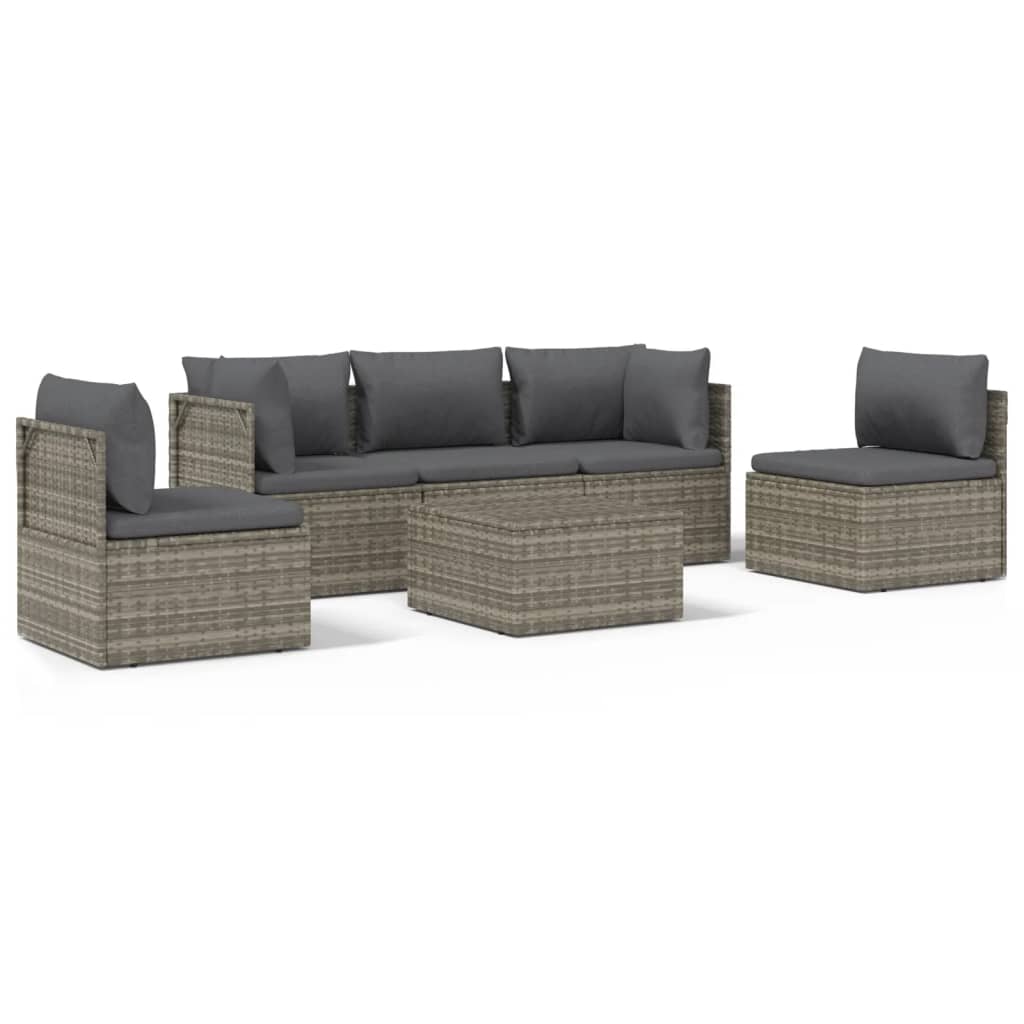 6 Piece Patio Lounge Set with Cushions Gray Poly Rattan