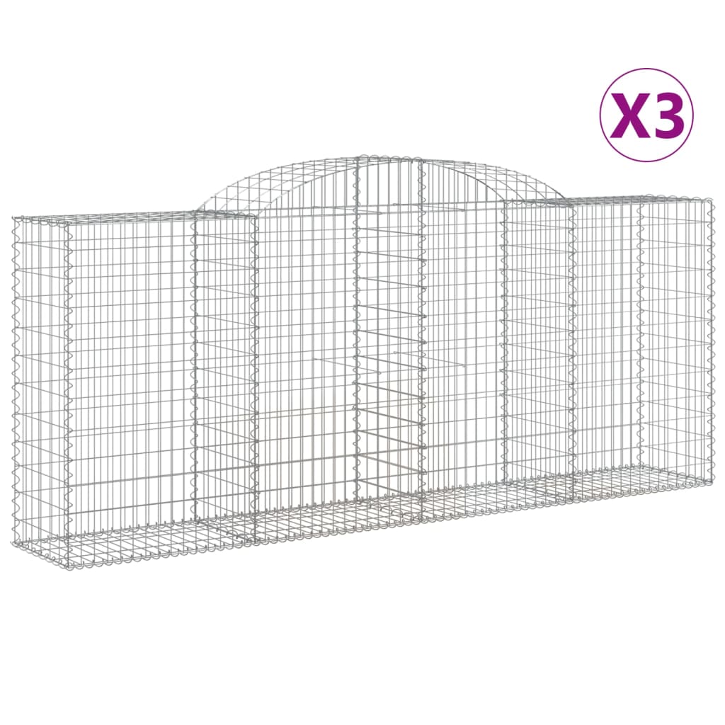 Arched Gabion Baskets 3 pcs 118.1"x19.7"x47.2"/55.1" Galvanized Iron