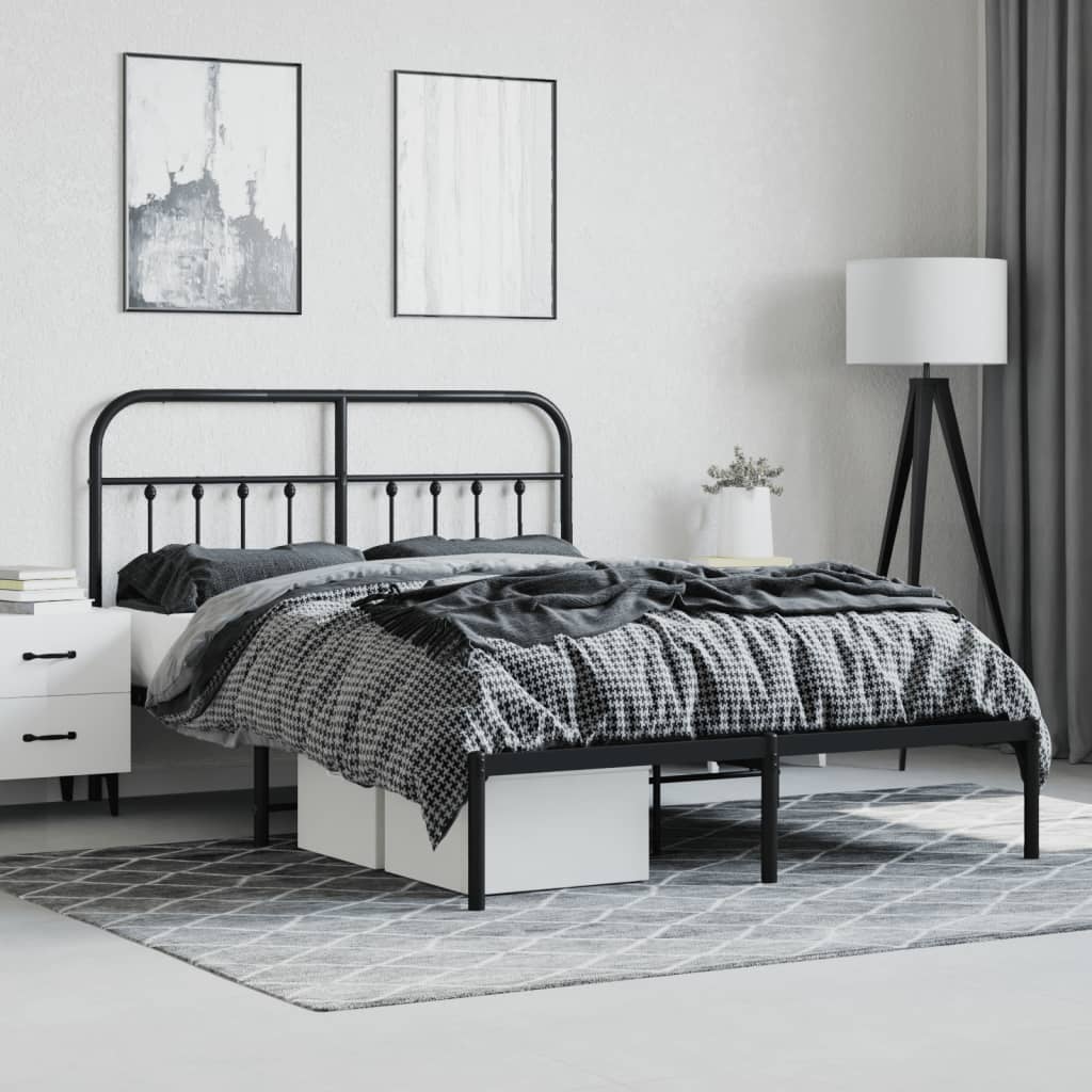 Metal Bed Frame without Mattress with Headboard Black 59.1"x78.7"