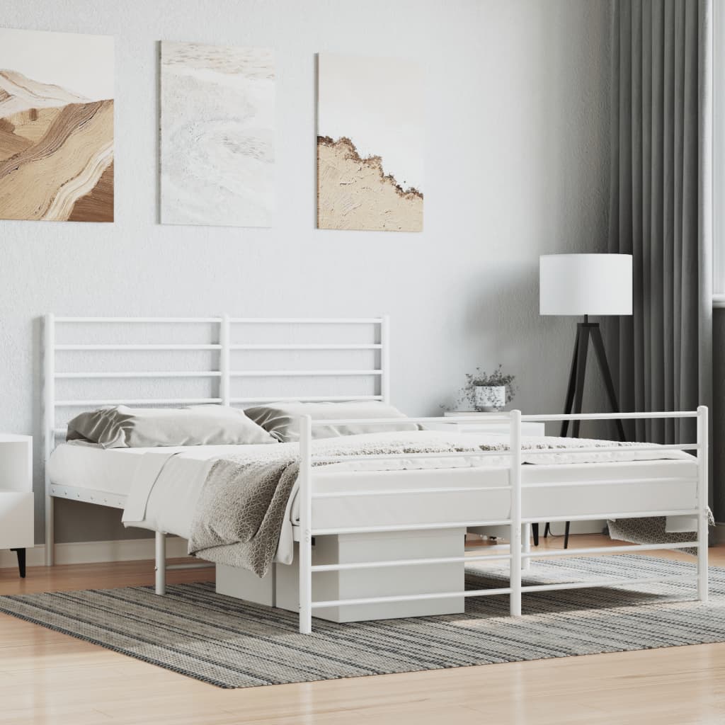 Metal Bed Frame without Mattress with Footboard White 59.1"x78.7"