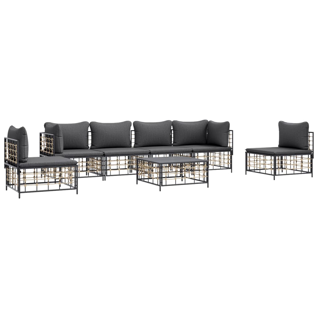 7 Piece Patio Lounge Set with Cushions Anthracite Poly Rattan