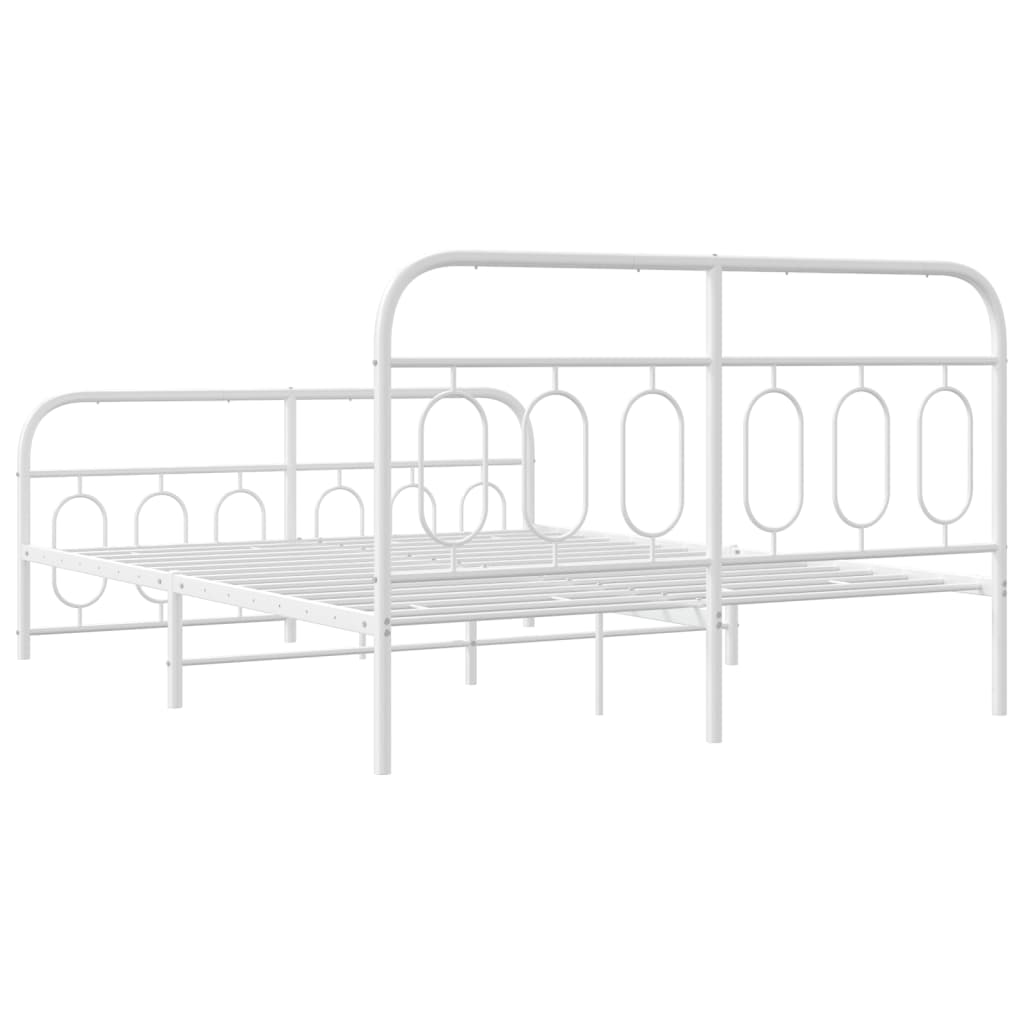 Metal Bed Frame without Mattress with Footboard White 59.1"x78.7"