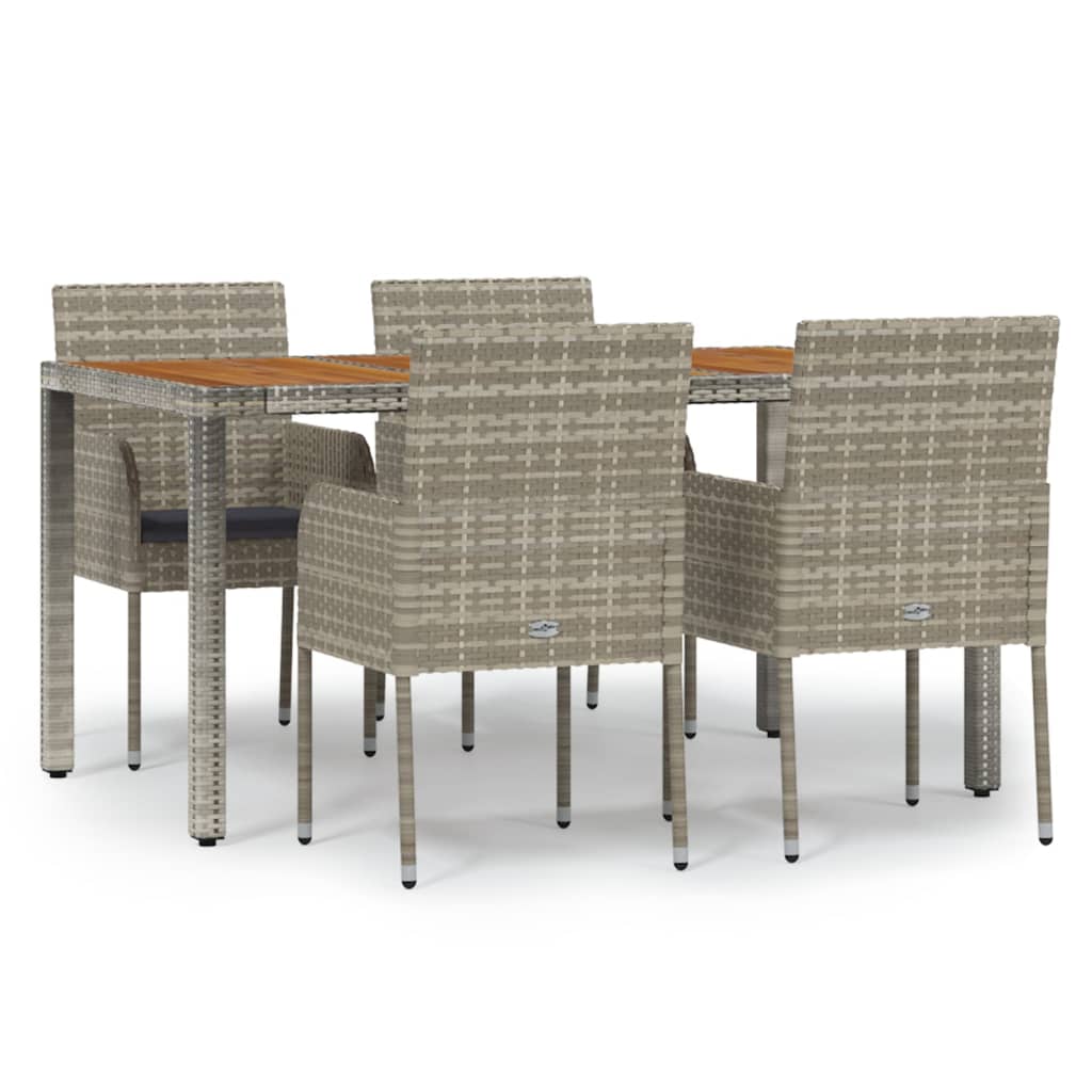 5 Piece Patio Dining Set with Cushions Gray Poly Rattan