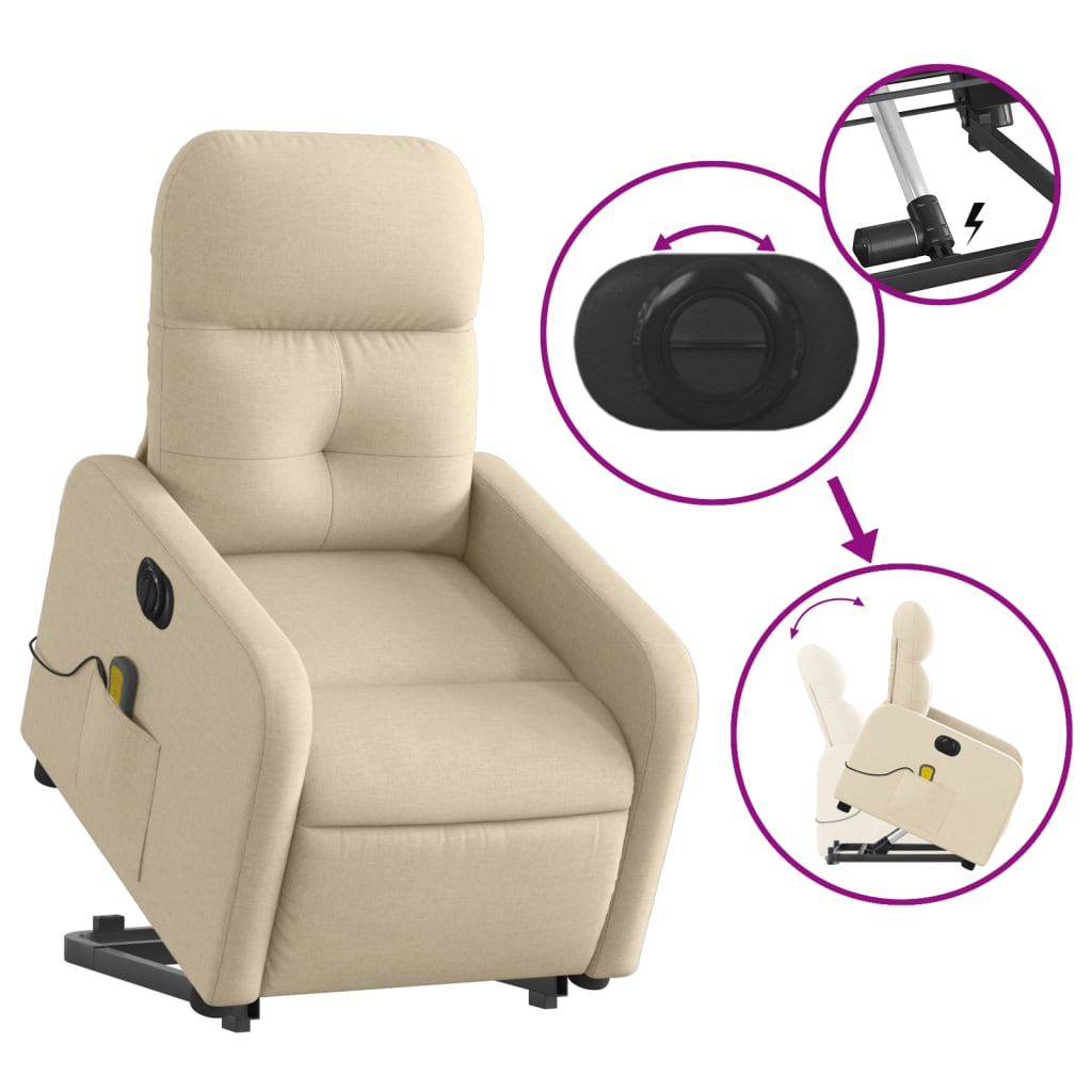 Electric Stand up Massage Recliner Chair Cream Fabric