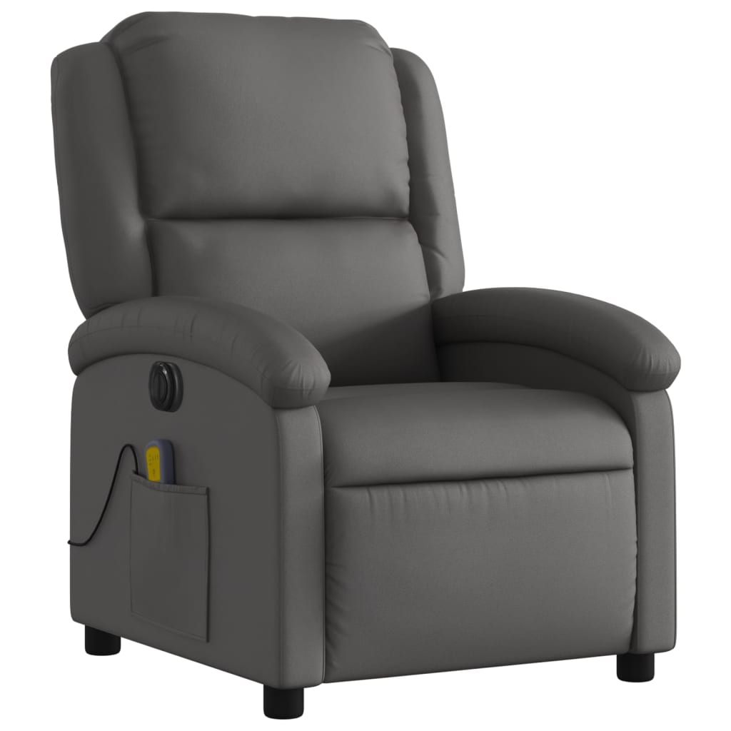 Electric Massage Recliner Chair Gray Real Leather