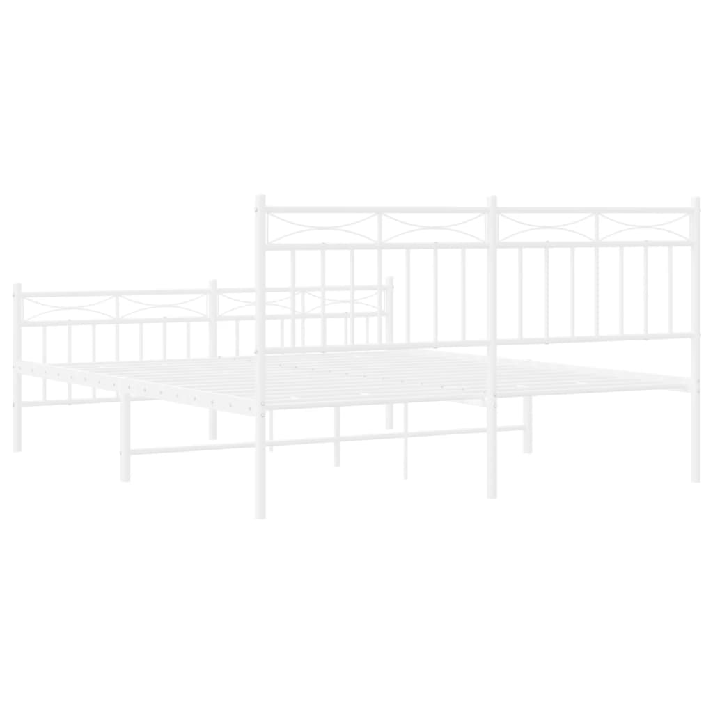 Metal Bed Frame without Mattress with Footboard White 59.1"x78.7"