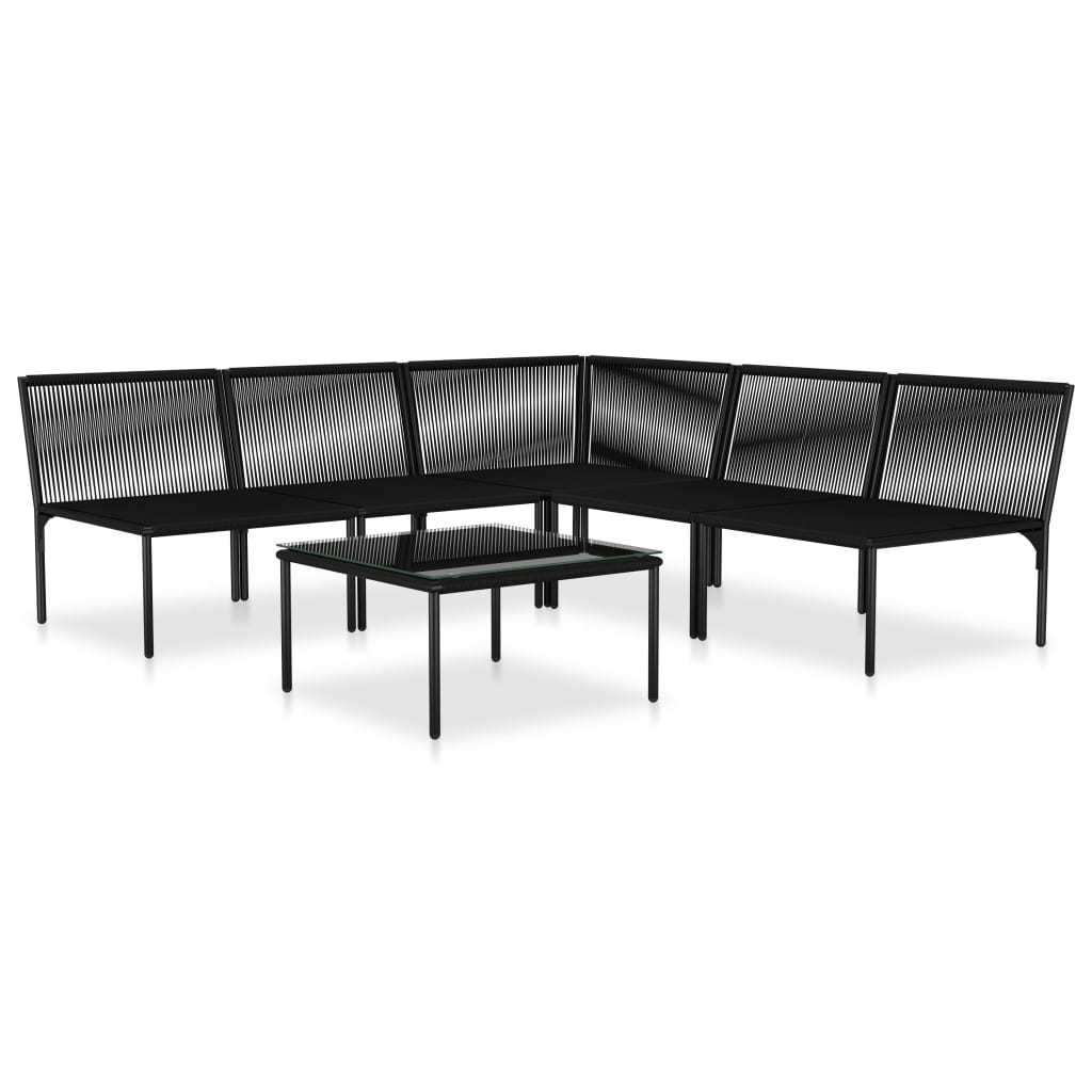 6 Piece Patio Lounge Set with Cushions Black PVC