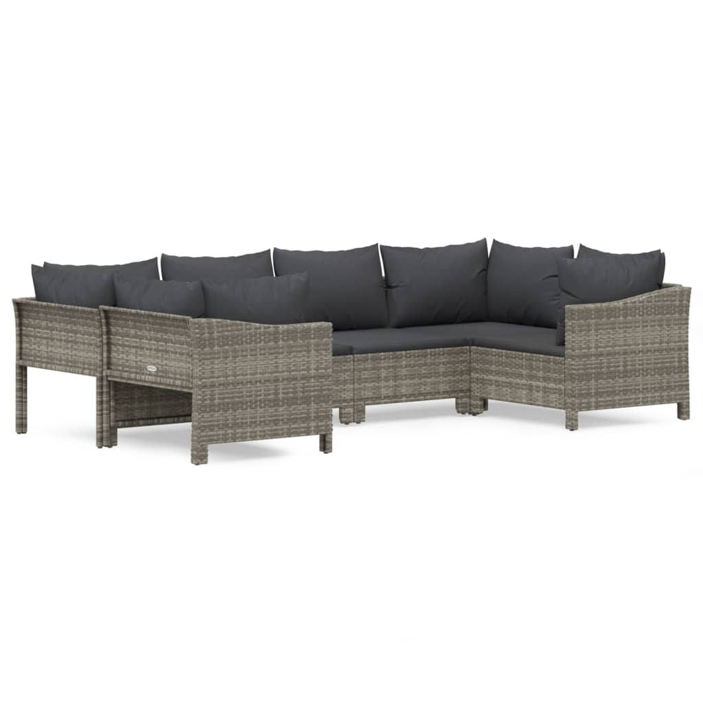 6 Piece Patio Lounge Set with Cushions Gray Poly Rattan