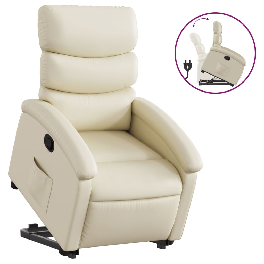 Stand up Recliner Chair Cream Faux Leather