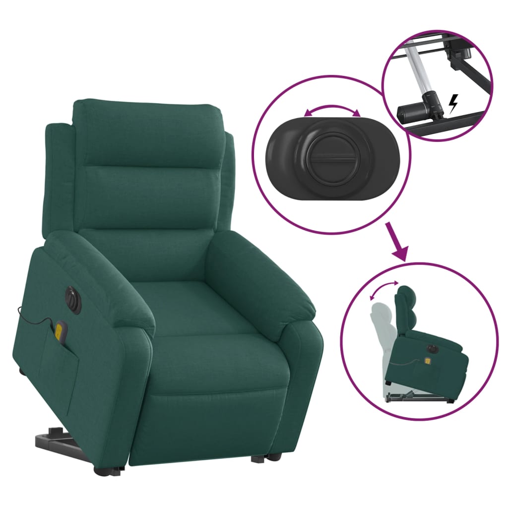 Electric Stand up Massage Recliner Chair Dark Green Fabric