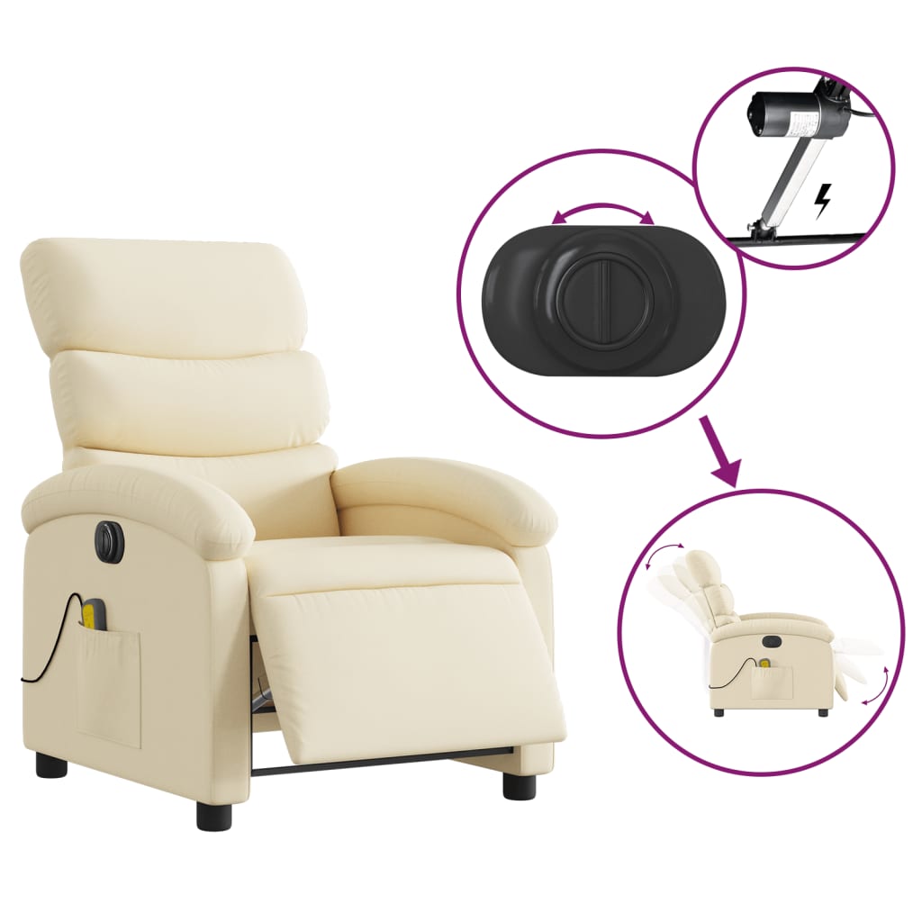 Electric Massage Recliner Chair Cream Fabric