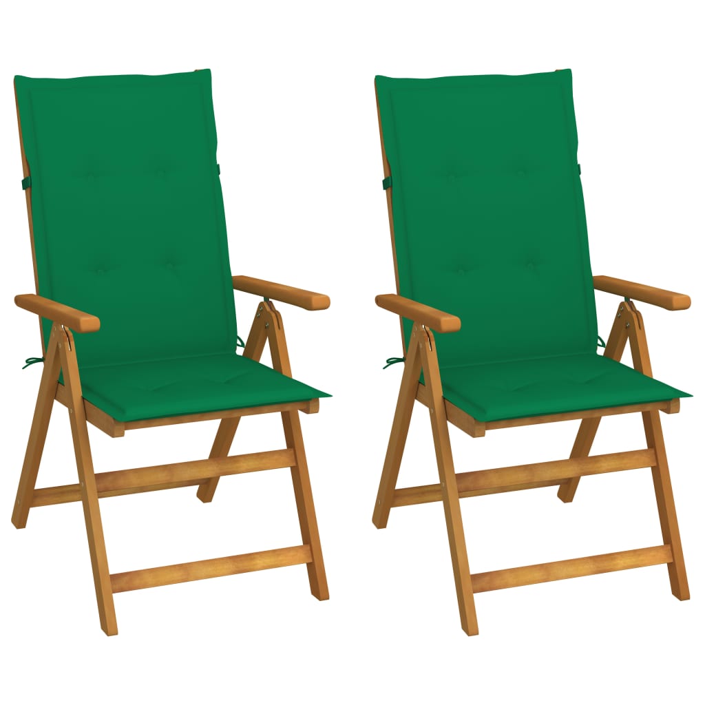 Patio Reclining Chairs 2 pcs with Cushions Solid Acacia Wood