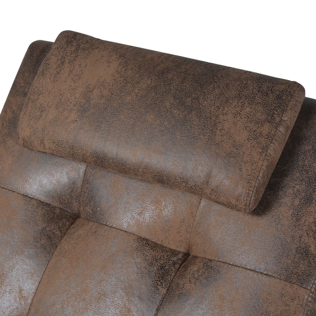 Chaise Longue with Pillow Brown Suede Look Fabric