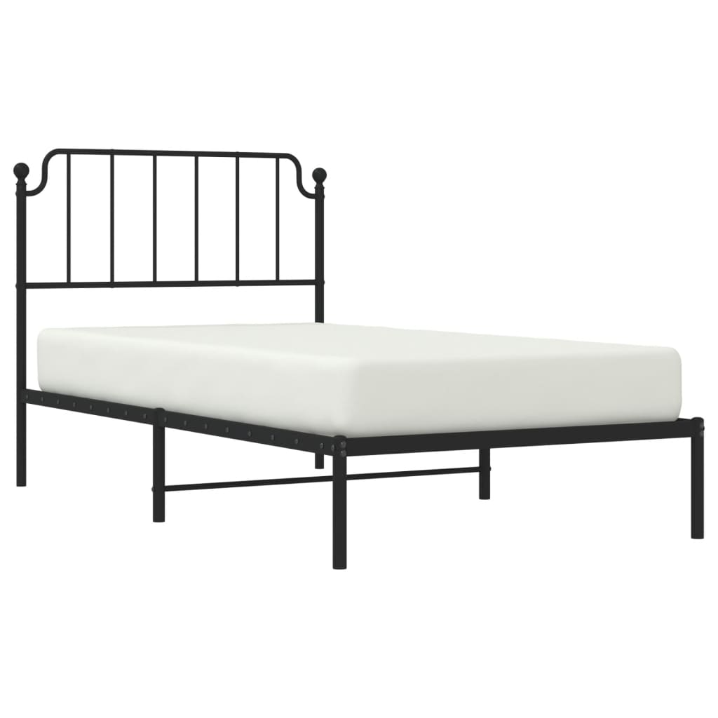 Metal Bed Frame without Mattress with Headboard Black 39.4"x74.8"