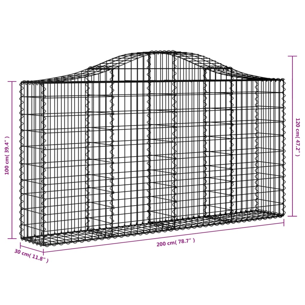 Arched Gabion Baskets 9 pcs 78.7"x11.8"x39.4"/47.2" Galvanized Iron