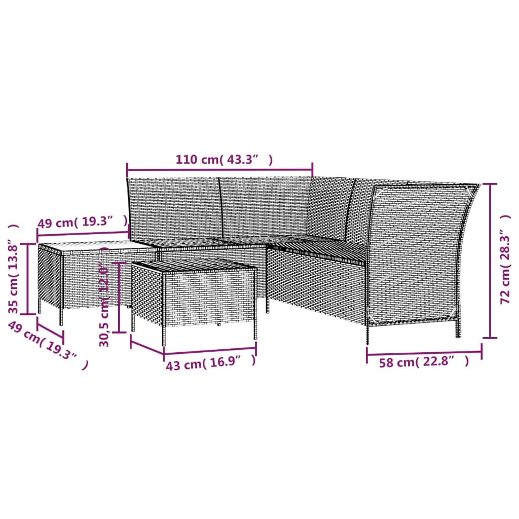 4 Piece Patio Lounge Set with Cushions Gray Poly Rattan