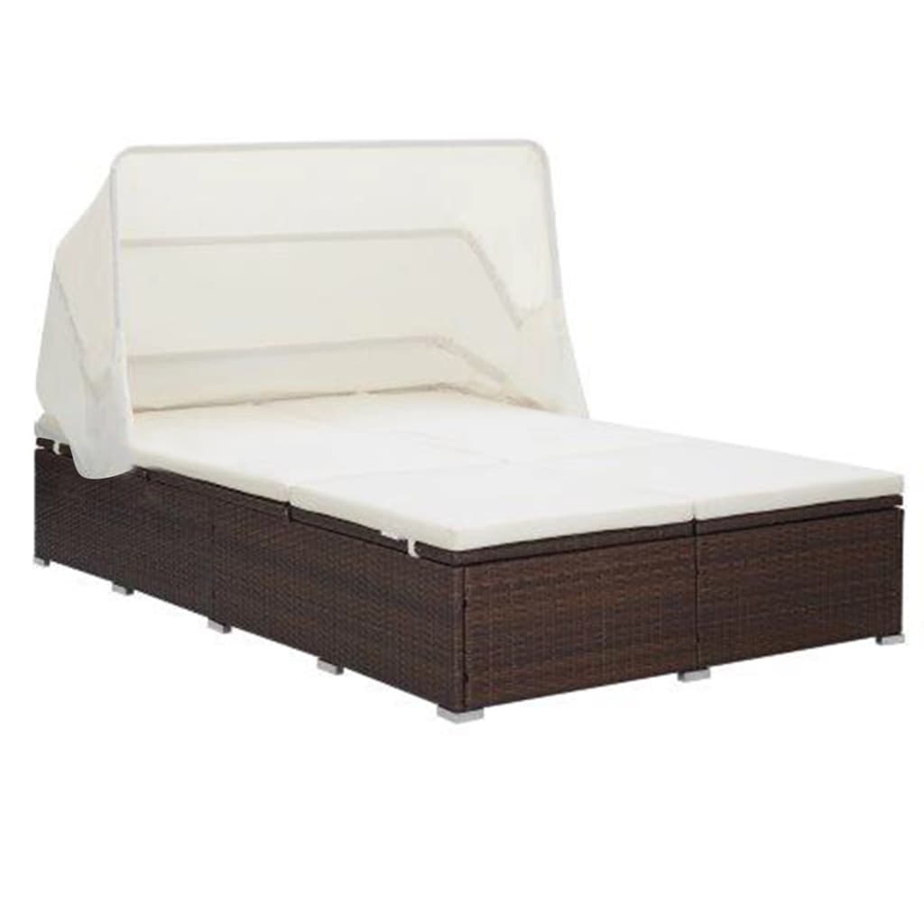 2-Person Sunbed with Cushion Poly Rattan Gray