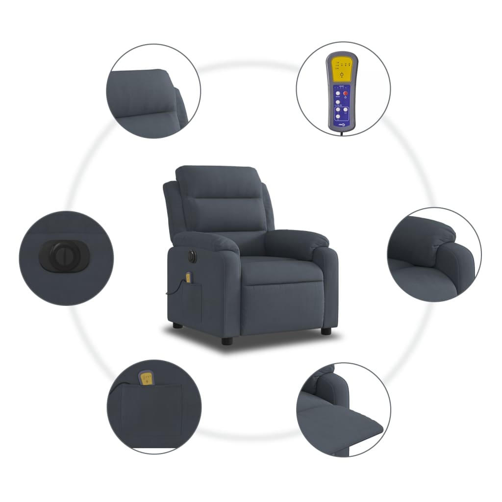 Electric Massage Recliner Chair Dark Gray Velvet