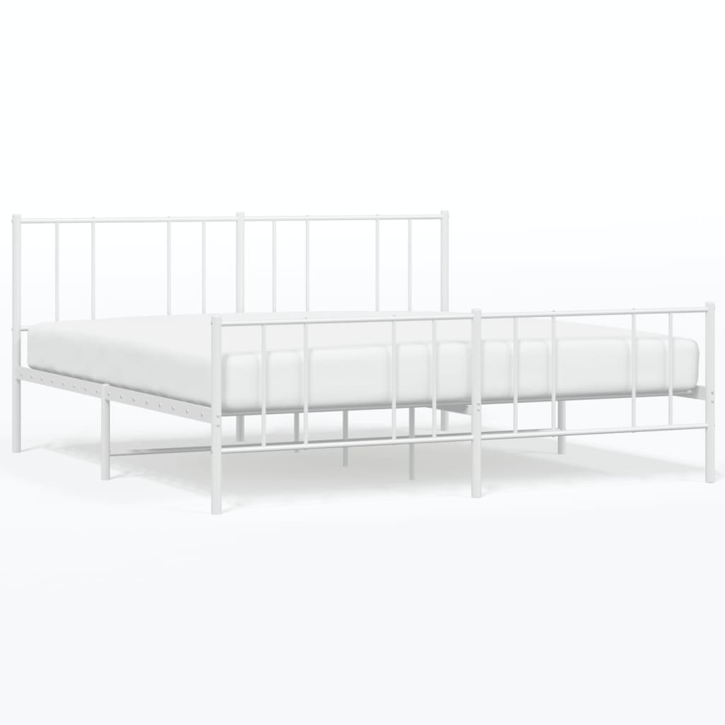 Metal Bed Frame without Mattress with Footboard White 72"x83.9"