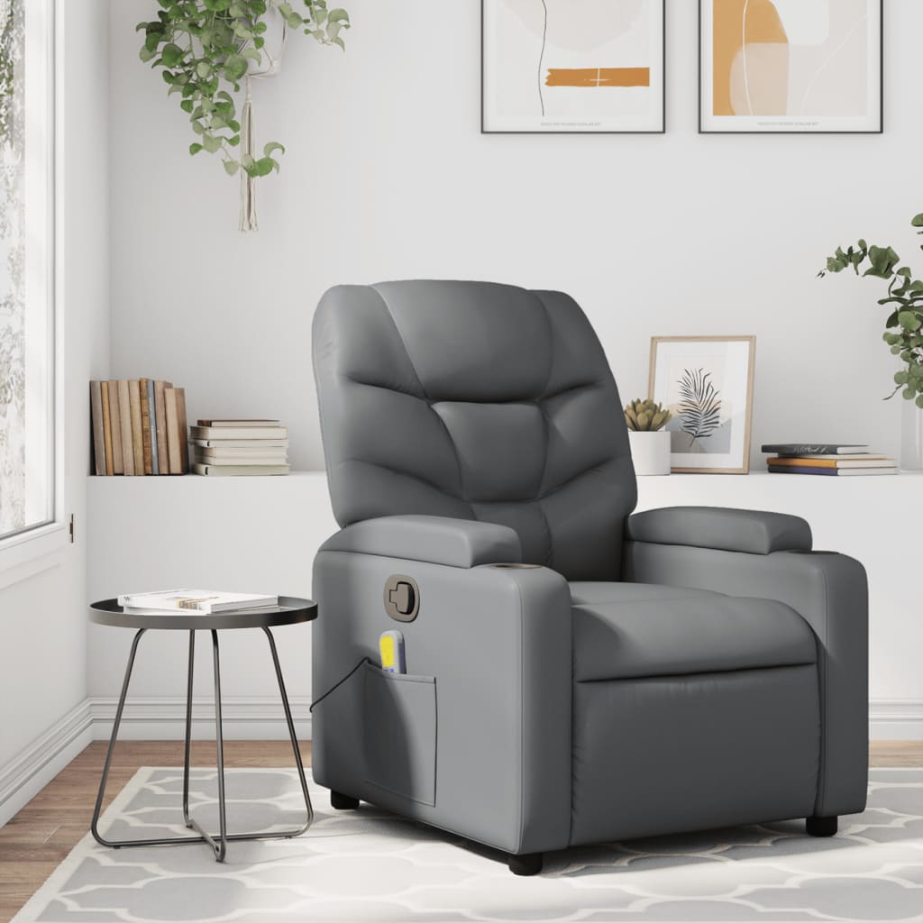 Massage Recliner Chair Cream Faux Leather