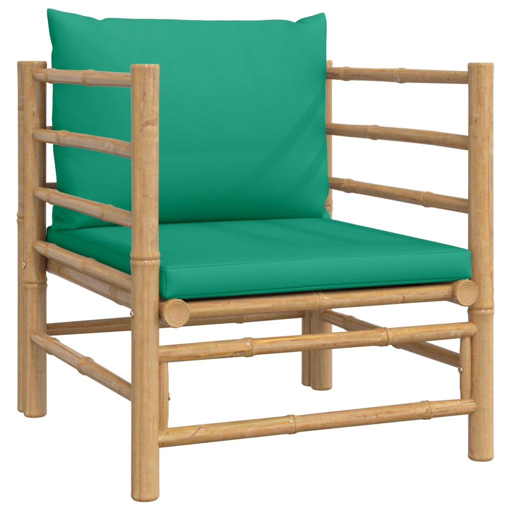 5 Piece Patio Lounge Set with Green Cushions Bamboo