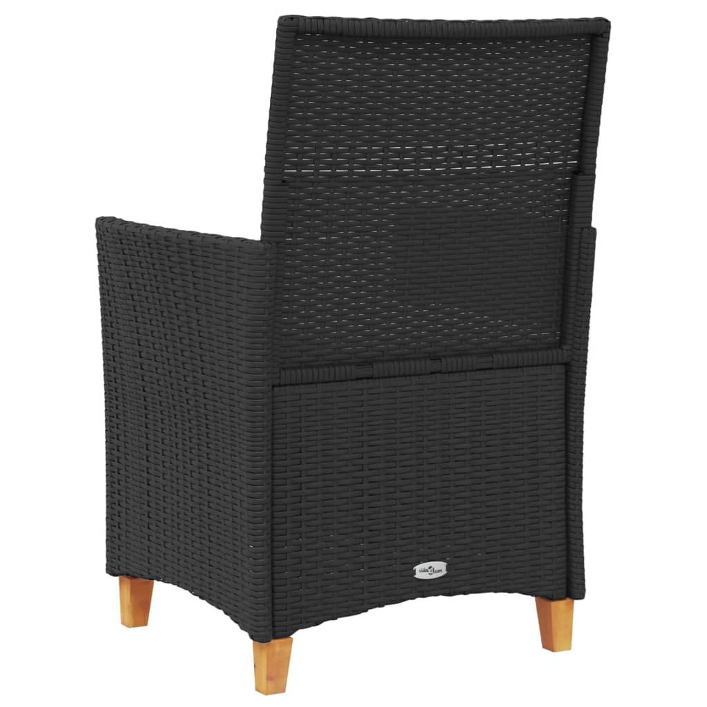 Patio Chairs with Cushions 2 pcs Black Poly Rattan&Solid Wood