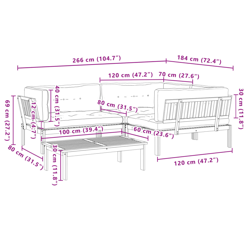 4 Piece Patio Pallet Sofa Set with Cushions Solid Wood Acacia