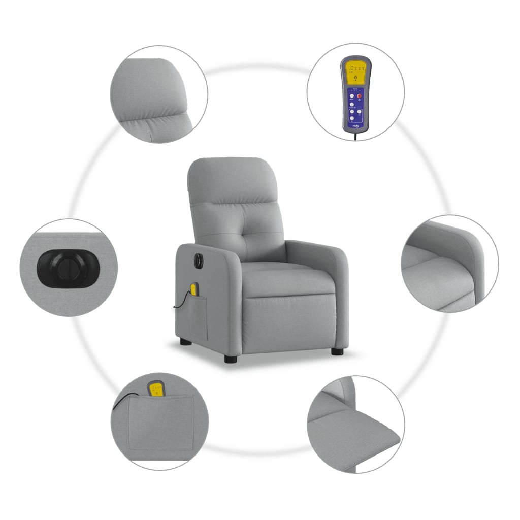 Electric Massage Recliner Chair Light Gray Fabric