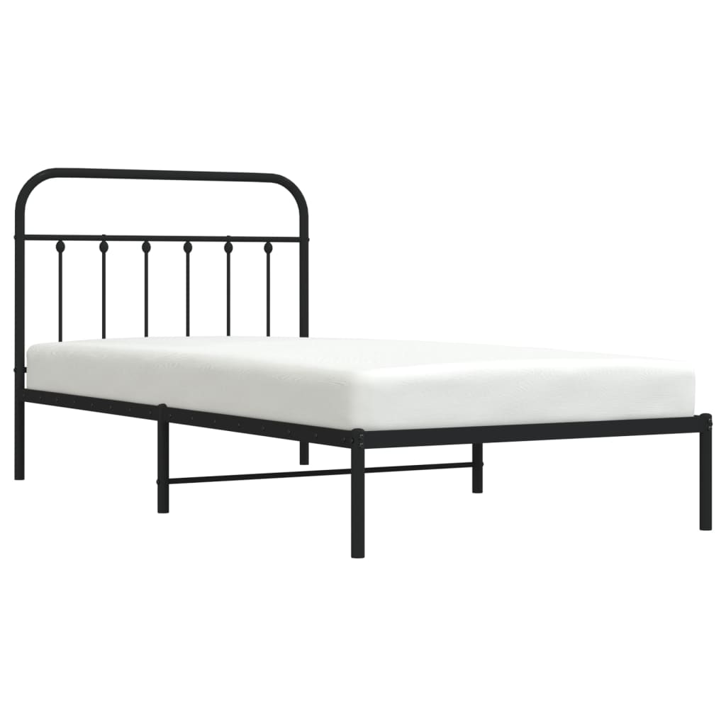 Metal Bed Frame without Mattress with Headboard Black 39.4"x78.7"