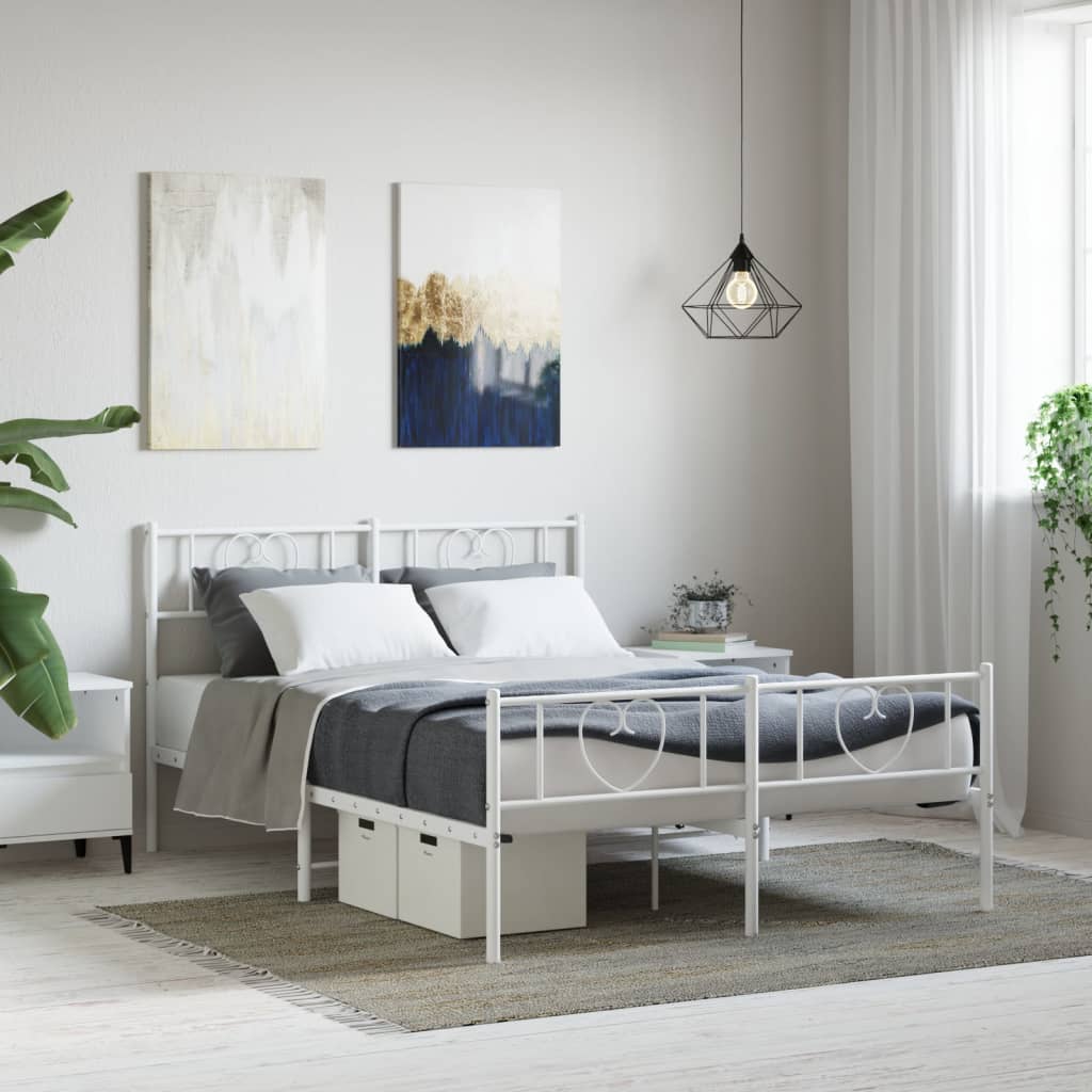 Metal Bed Frame without Mattress with Footboard White 53.1"x74.8"