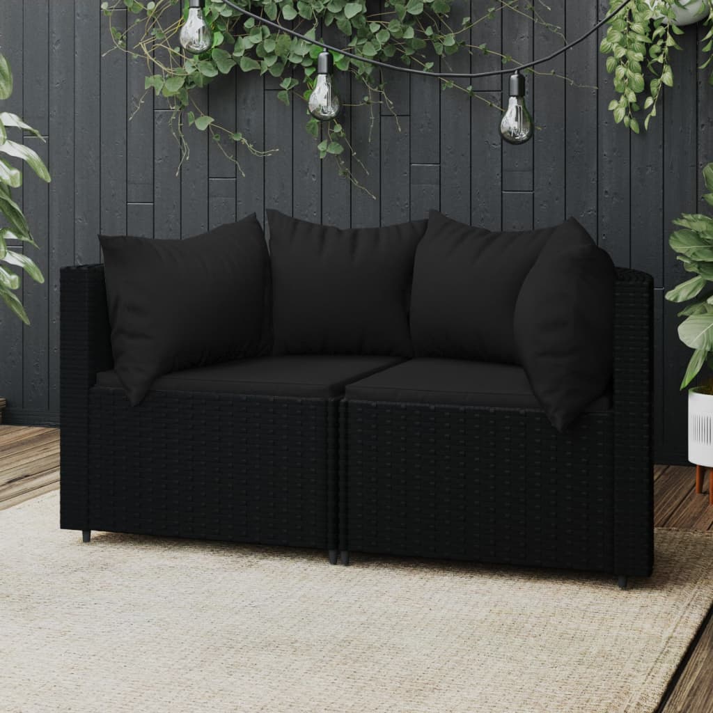 Patio Corner Sofas with Cushions 2 pcs Black Poly Rattan