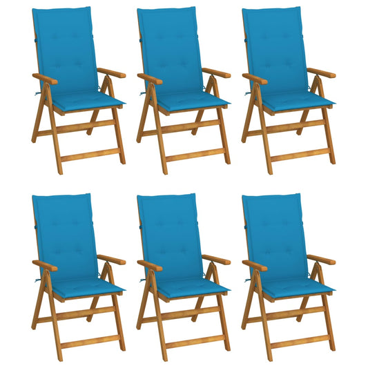 Folding Patio Chairs 6 pcs with Cushions Solid Acacia Wood