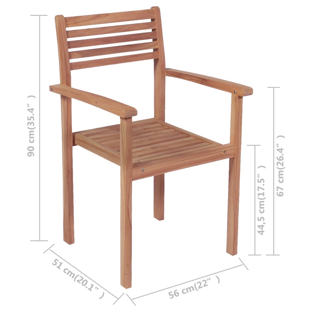 Stackable Patio Chairs with Cushions 6 pcs Solid Teak Wood