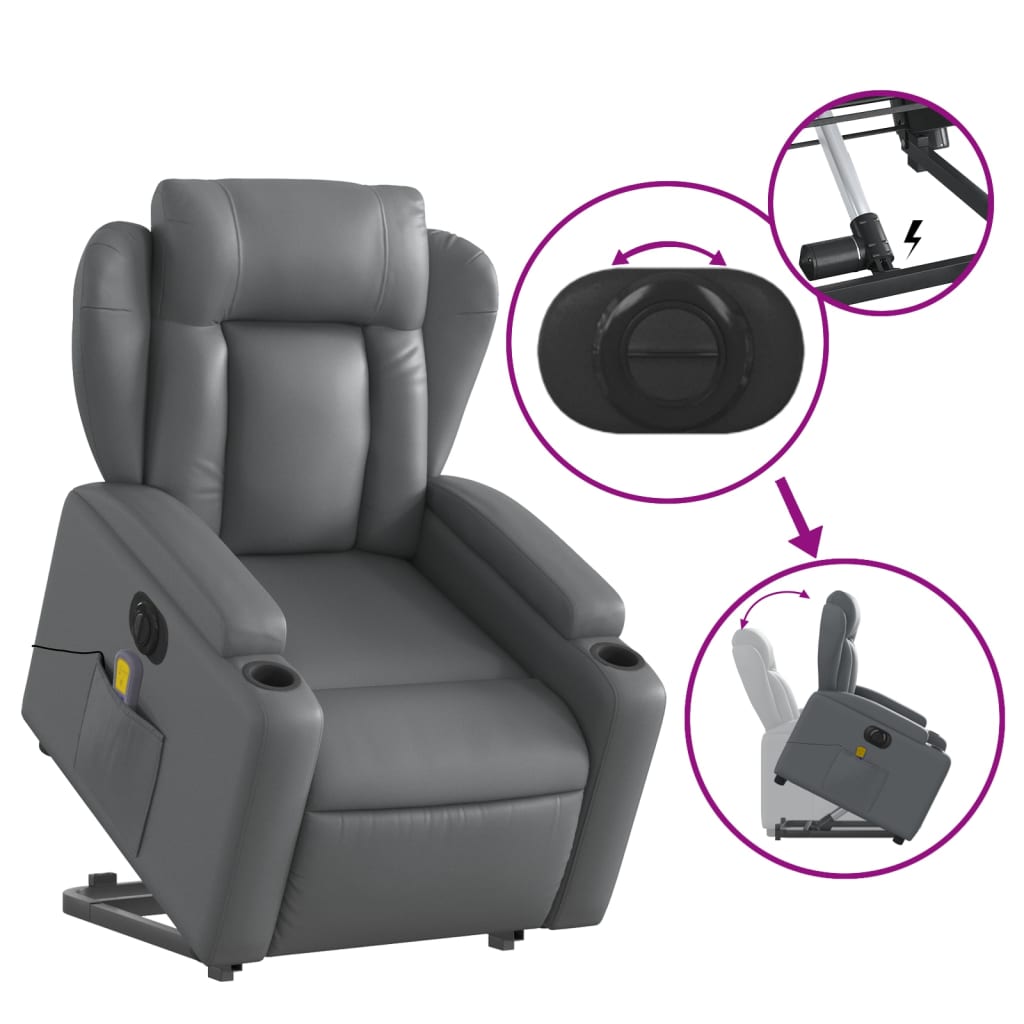 Electric Stand up Massage Recliner Chair Gray Faux Leather