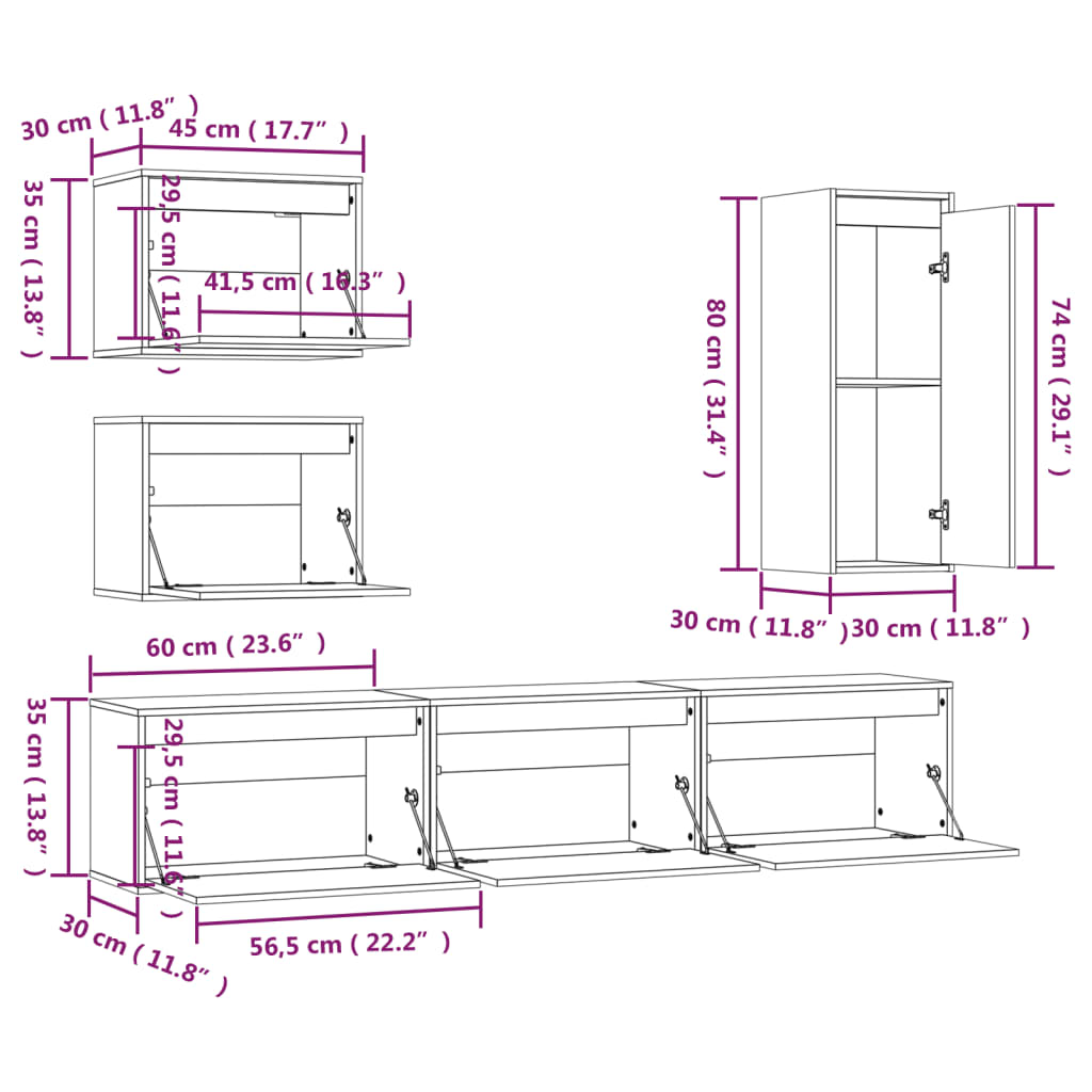 TV Stands 6 Pcs Solid Wood Pine