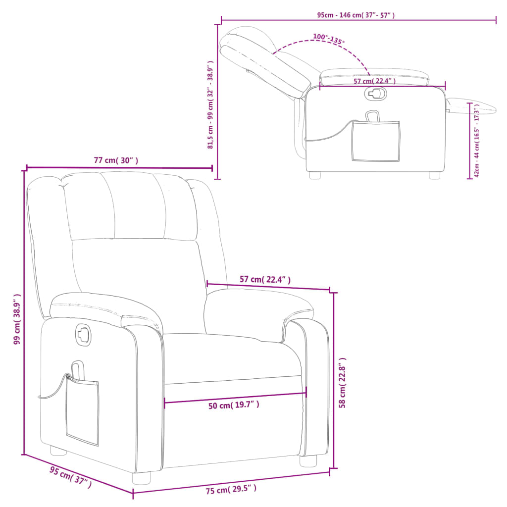 Massage Recliner Chair Cream Faux Leather