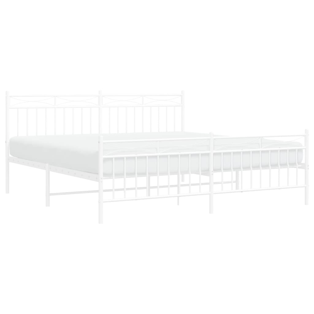 Metal Bed Frame without Mattress with Footboard White 72"x83.9"