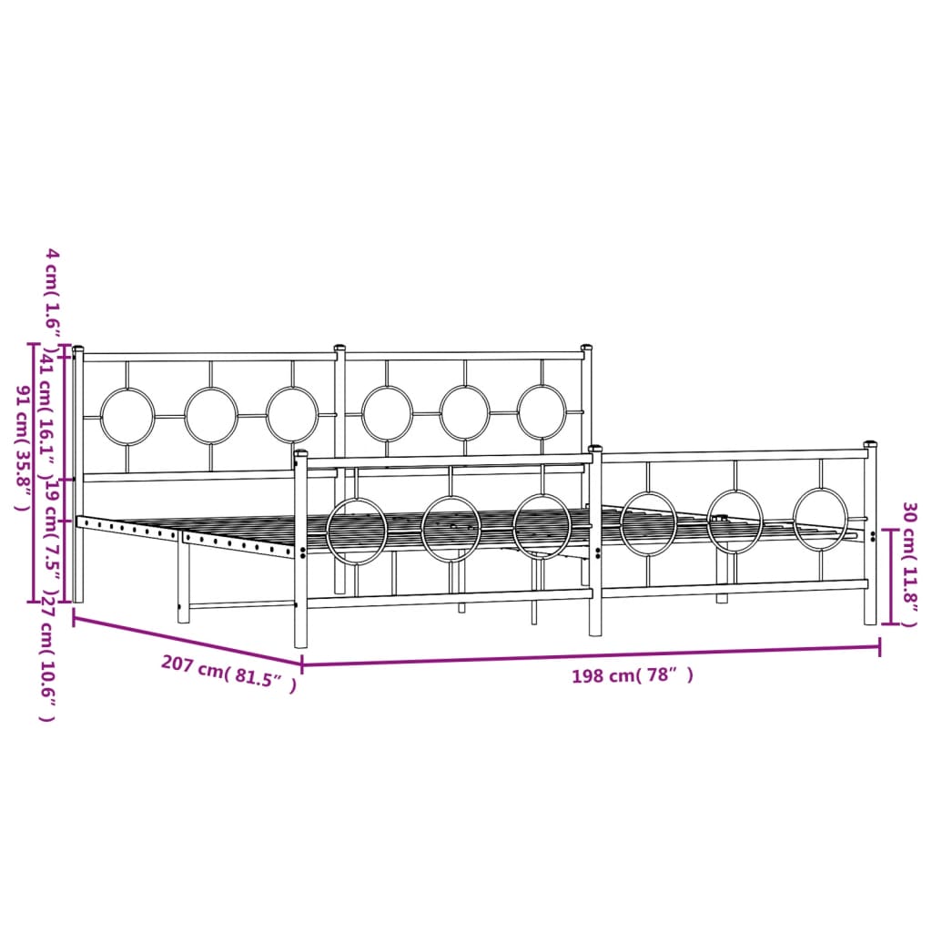 Metal Bed Frame without Mattress with Footboard White 76"x79.9"