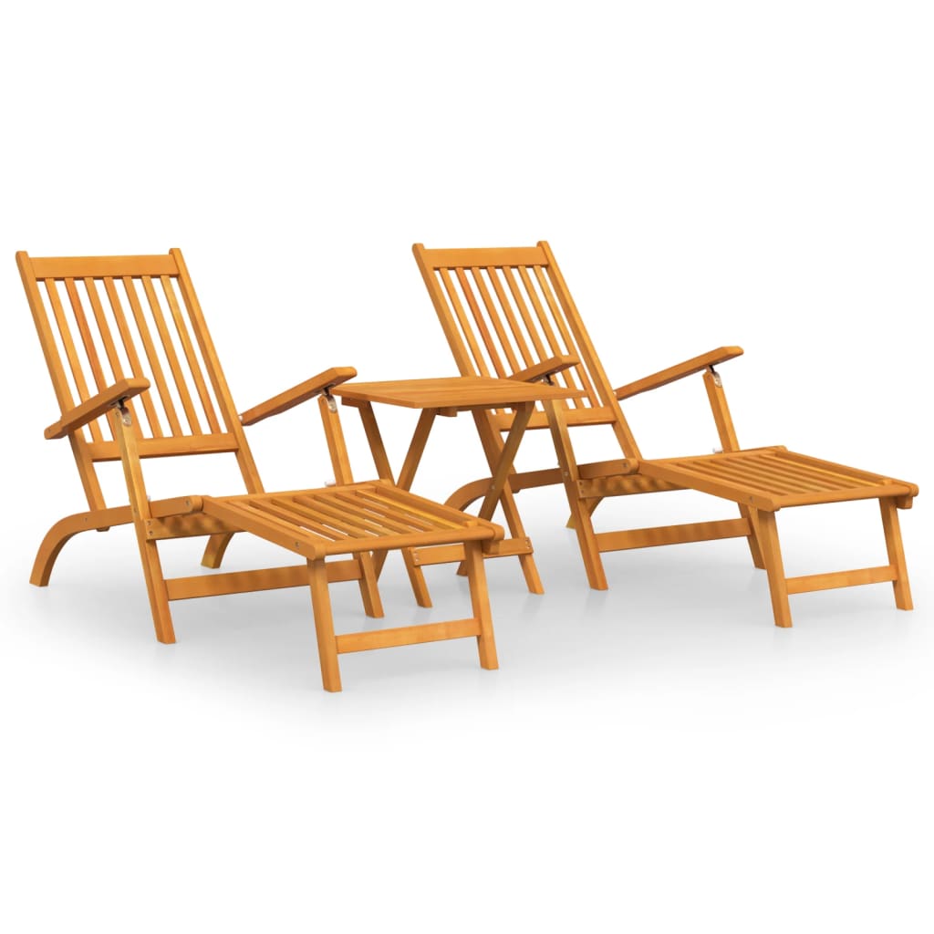 Patio Deck Chairs with Footrests and Table Solid Wood Acacia