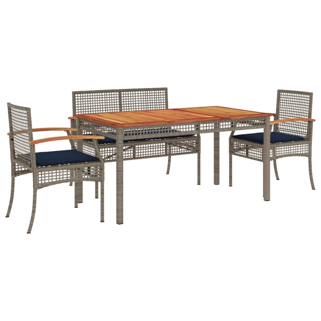 5 Piece Patio Dining Set with Cushions Gray Poly Rattan