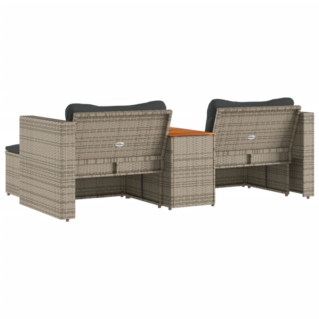 5 Piece Patio Sofa Set with Cushions Gray Poly Rattan Acacia