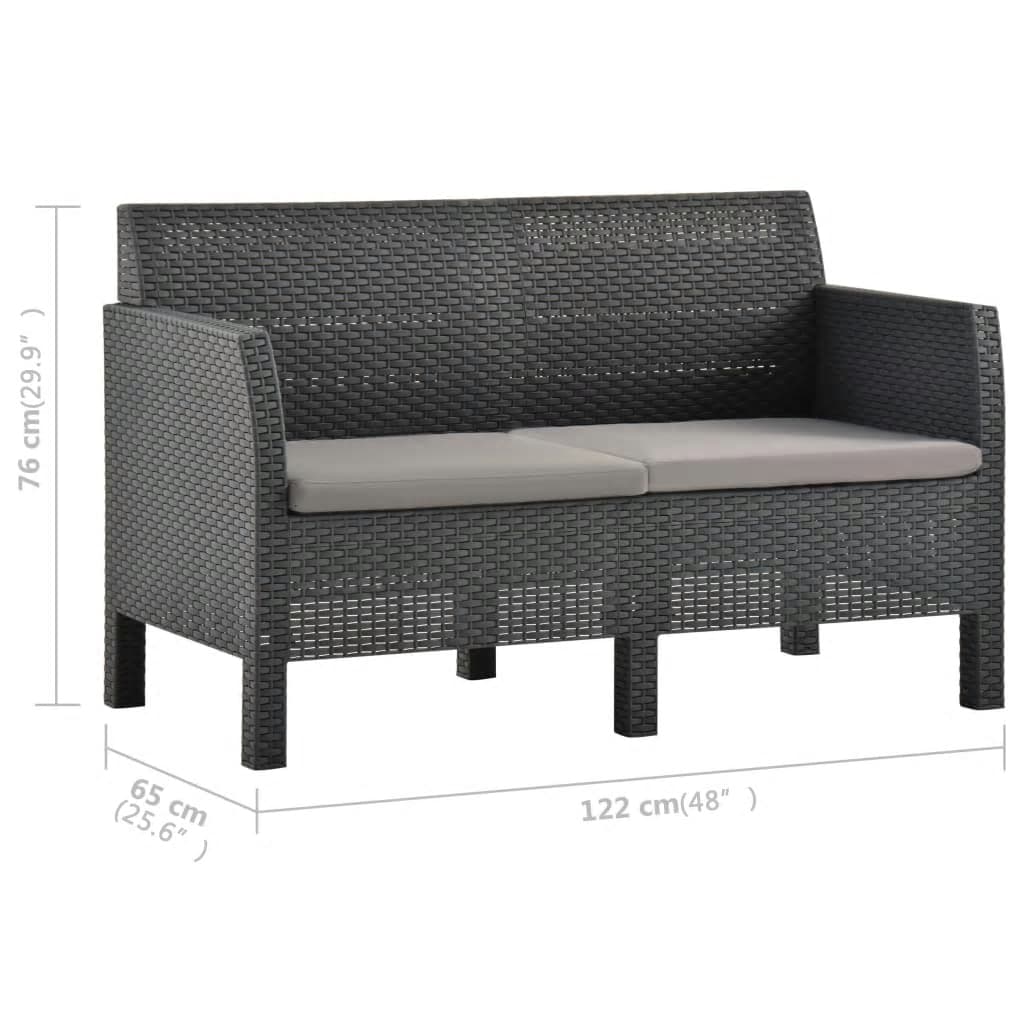 3 Piece Patio Lounge Set with Cushions PP Rattan Anthracite