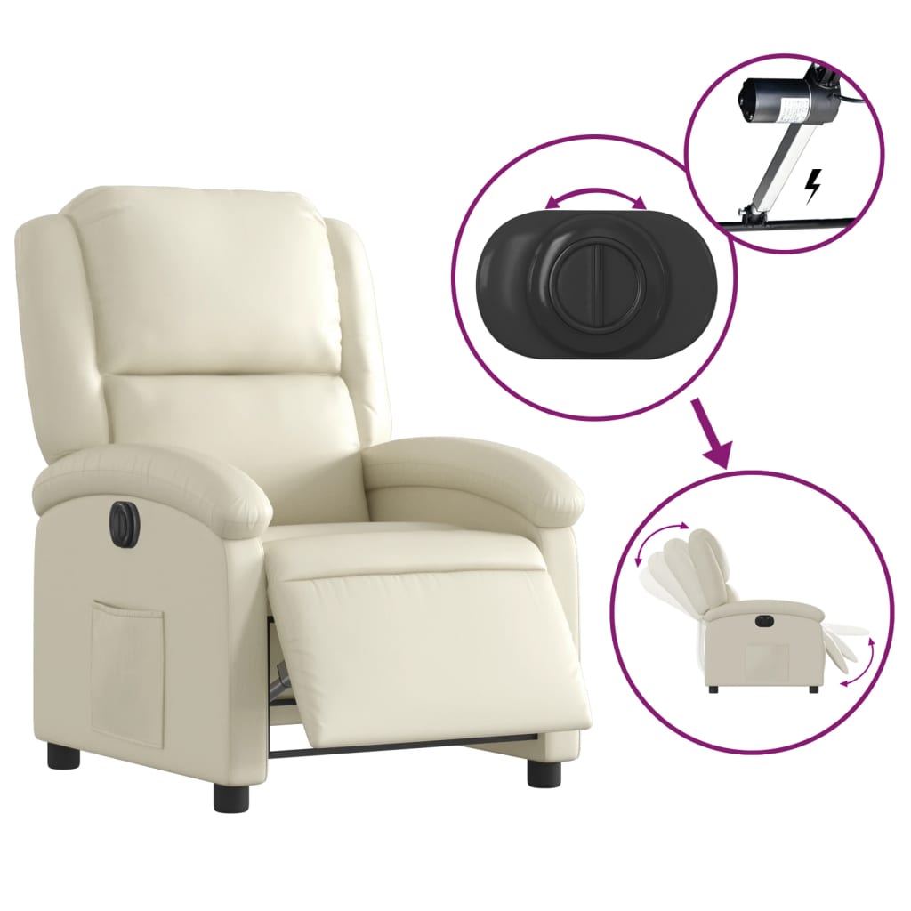 Electric Recliner Chair Cream Faux Leather