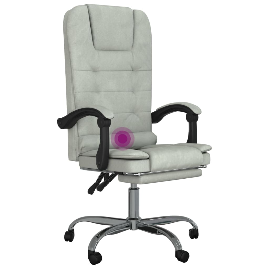 Massage Reclining Office Chair Light Gray Velvet