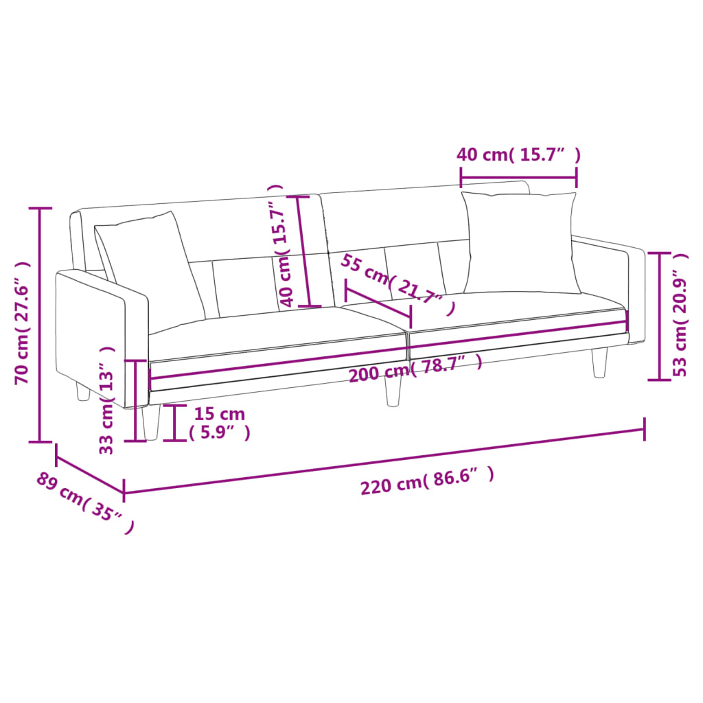 Sofa Bed with Cushions Light Gray Fabric