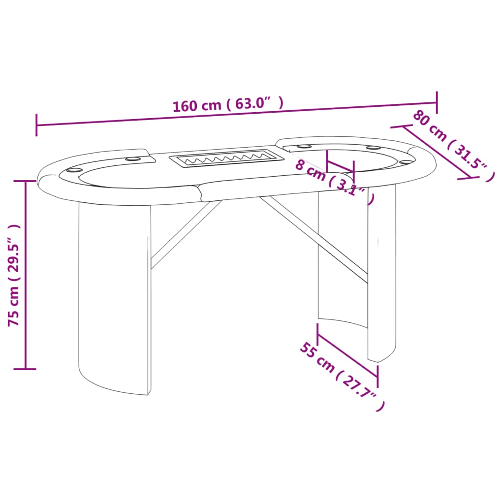 10-Player Poker Table with Chip Tray Blue 63"x31.5"x29.5"