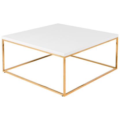 35" White And Gold Metal Square Coffee Table