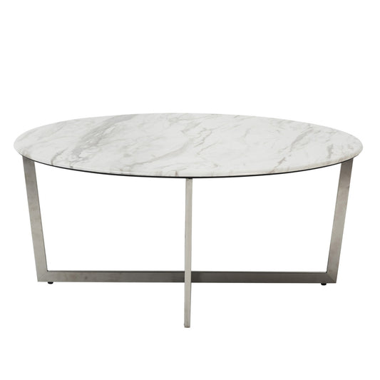 36" White And Silver Metal Round Coffee Table