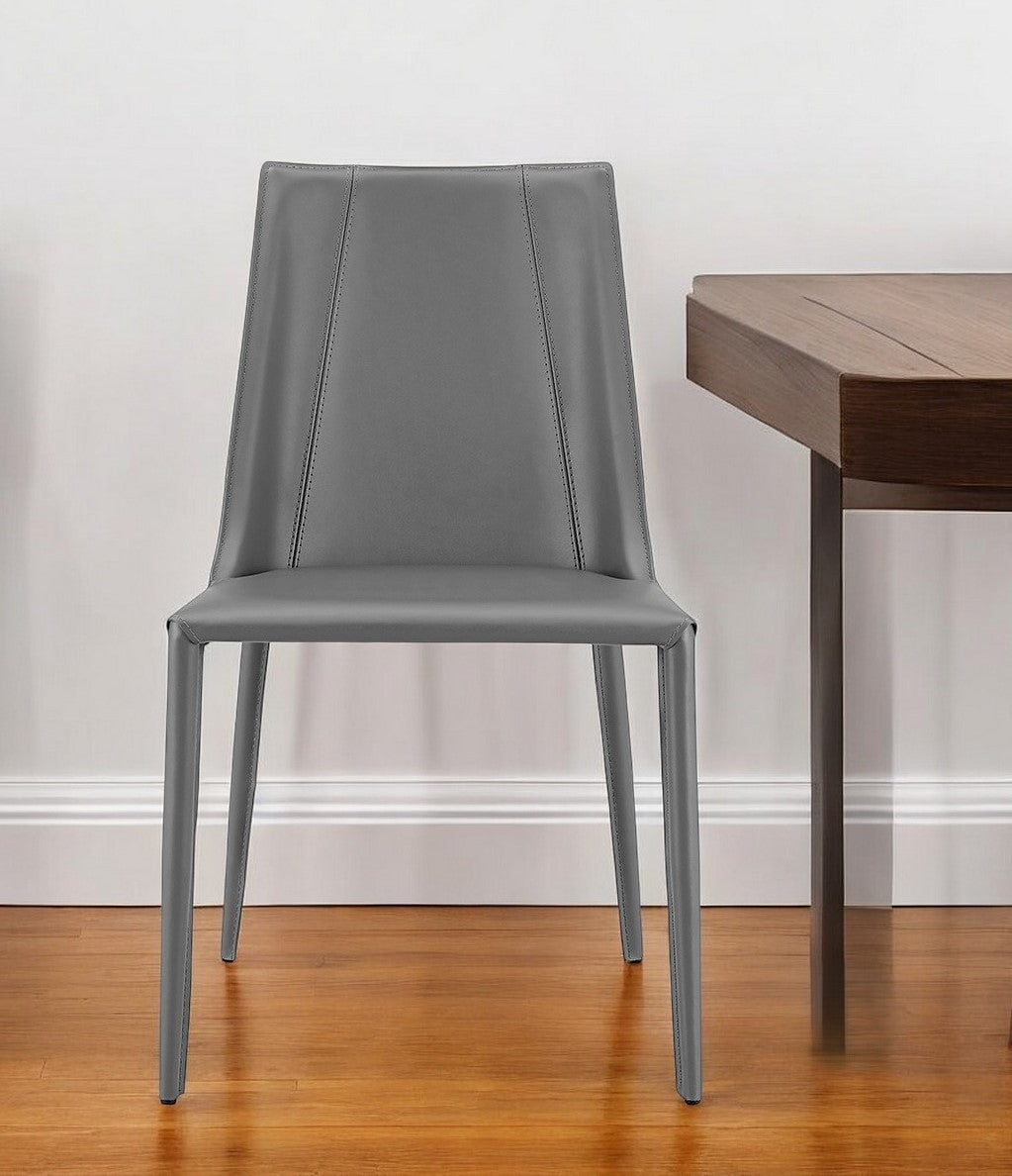 Gray Upholstered Leather Dining Side Chair