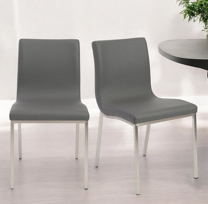 Set of Two Gray And Silver Upholstered Leather Dining Side Chairs